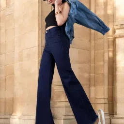 DOLCE CRUDO Blue Plain Jeans image 4