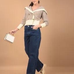 Crimsoune Club Brown Acrylic Regular Fit Jacquard Cardigan image 4