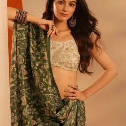 Libas Green Printed Saree With Unstitched Blouse image 4