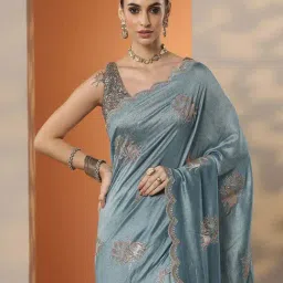Libas Blue Embellished Saree With Unstitched Blouse image 5
