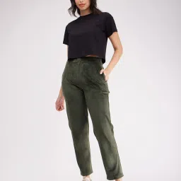 Fablestreet Olive Cotton Relaxed Fit High Rise Trackpants image 4