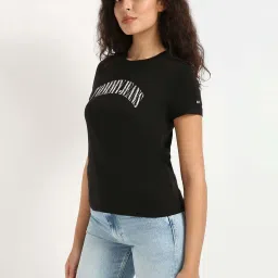 Tommy Hilfiger Black Cotton Solid T-Shirt image 4