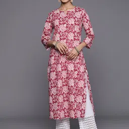 KSUT Floral Printed Cotton Round Neck Straight Kurta-image-0