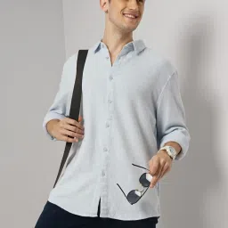 Celio Light Blue Cotton Regular Fit Shirt image 4