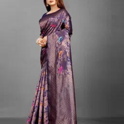 SHUBHKALA Blue Silk Woven Saree With Unstitched Blouse image 4