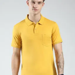 Monte Carlo Mustard Cotton Blend Regular Fit Solid Polo T-Shirt-picture-14