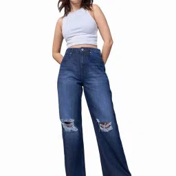 Bewakoof Blue Cotton Flare Fit Jeans image 4