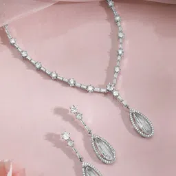 Rubans Rhodium Plated Cubic Zirconia & American Diamond Studded Jewellery Set image 2