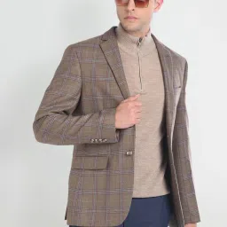 Arrow Mid Brown Regular Fit Checks Blazer image 4