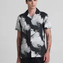 Jack & Jones Jet Black Cotton Regular Fit Printed Shirt image 4