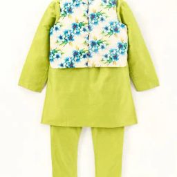 TWISHA Kids Green & White Floral Print Full Sleeves Kurta , Pyjamas with Jacket-picture-12