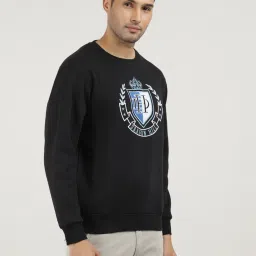 Dragon Hill Black Cotton Slim Fit Logo Printed Sweatshirt image 4