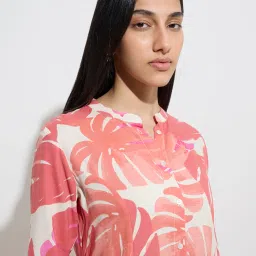 Utsa by Westside Dusty Pink Leaf Printed A-Line Kurta image 4