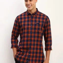 Allen Solly Orange Regular Fit Checks Shirt-image-90