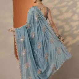 Libas Blue Embellished Saree With Unstitched Blouse image 2