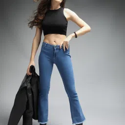 High Star Blue Cotton Flared Fit High Rise Jeans image 4