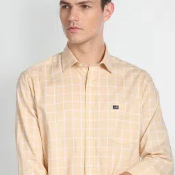 arrow sport Arrow Sports Beige Cotton Slim Fit Checks Shirt image 4