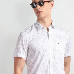 arrow sport Arrow Sports White Cotton Regular Fit Printed Shirt image 4