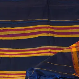 Unnati Silks Navy Cotton Woven Saree With Unstitched Blouse image 4