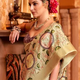 Saree Mall Beige Silk Printed Saree With Unstitched Blouse image 4