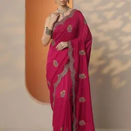 Libas Pink Embellished Saree With Unstitched Blouse-image-48