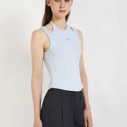 TOMMY HILFIGER Blue Cotton Solid Sleeveless Top image 4