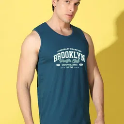 WOOSTRO Pack Of 2 Printed Combo Cotton Gym Vests VWS26(HARD BLACK)(BKLN PEACOCK) image 3