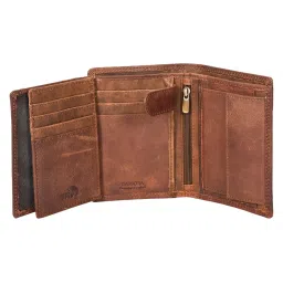 Sassora Brown Pure Leather RFID Brass Antique Embossed Pattern Notecase Wallet image 4