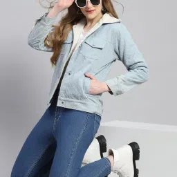 Monte Carlo Light Blue Self Design Jacket image 4