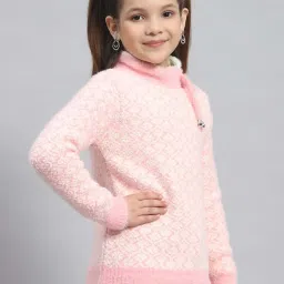 Monte Carlo Kids Pink Self Pattern Full Sleeves Pullover image 4