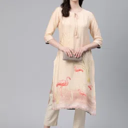READIPRINT FASHIONS Peach Printed Straight Kurta image 4