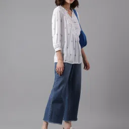 Latin Quarters Off White Self Design Top image 4