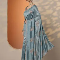 Libas Blue Embellished Saree With Unstitched Blouse image 3