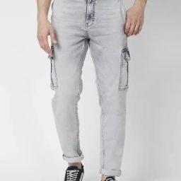 Spykar Light Grey Cotton Comfort Fit Cargo Jeans-picture-18