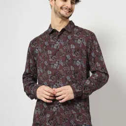celio celio* Burgundy Regular Fit Floral Print Shirt-picture-12