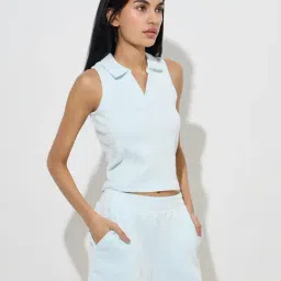 studiofit women Studiofit by Westside Blue Textured Cotton-Blend Top-picture-46