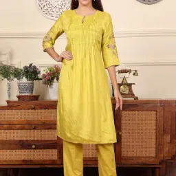 W Yellow Embroidered A-Line Kurta-picture-42