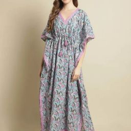 Secret Wish Blue Floral Print Kaftan Nighty-picture-34