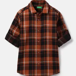 United Colors of Benetton Kids Orange Checks Cotton Regular Fit Shirt-picture-23
