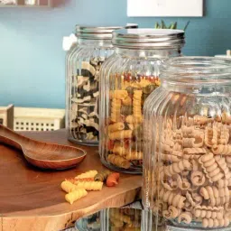 Goodhomes Transparent & Silver Glass Jar (1 L) - Set of 3 image 2