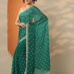 Libas Green Embroidered Saree With Unstitched Blouse image 3