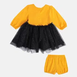 MINIKLUB Girls Orange & Black Printed Full Sleeves Dress with Bloomers image 2