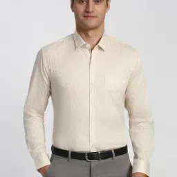 Peter England Beige Cotton Regular Fit Printed Shirt-image-83