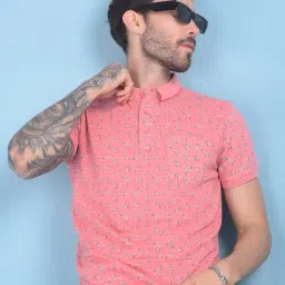 Crimsoune Club Peach Slim Fit Printed Polo T-Shirt-image-81