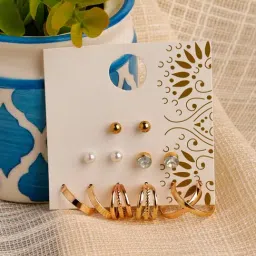 Jewelz Stylish Gold Stud Earrings Pairs of 6-picture-16