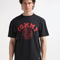 Tommy Hilfiger Round Neck Short Sleeves Typographic Printed Cotton Regular Fit T-shirt image 2