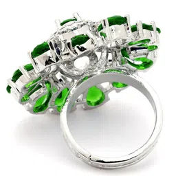 KARATCART Silver-Plated American Diamond-Studded Round Floral Cocktail Finger Ring image 4