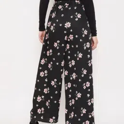 PURYS Black Floral Print Flared Trousers image 2