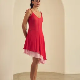 Label Frow Red & Pink Georgette Cherry Asymmetrical Dress image 5