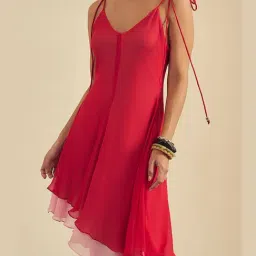 Label Frow Red & Pink Georgette Cherry Asymmetrical Dress image 4